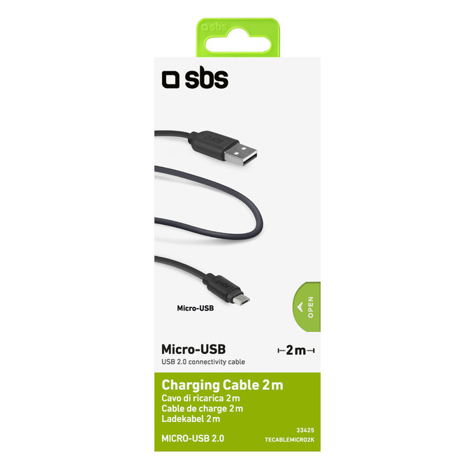 SBS - Micro-USB / USB Kábel (2m), fekete