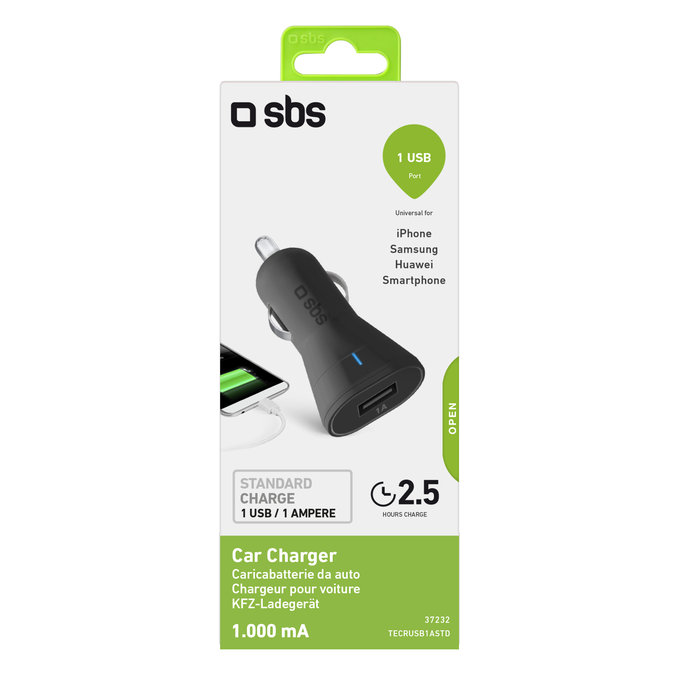 SBS - Autó Töltő USB, 1A, fekete