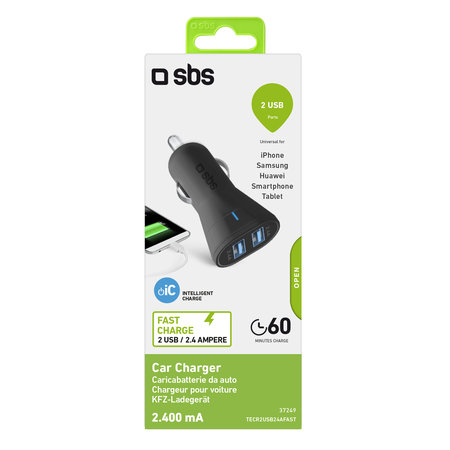SBS - Autó Töltő 2x USB, 2.4A, fekete