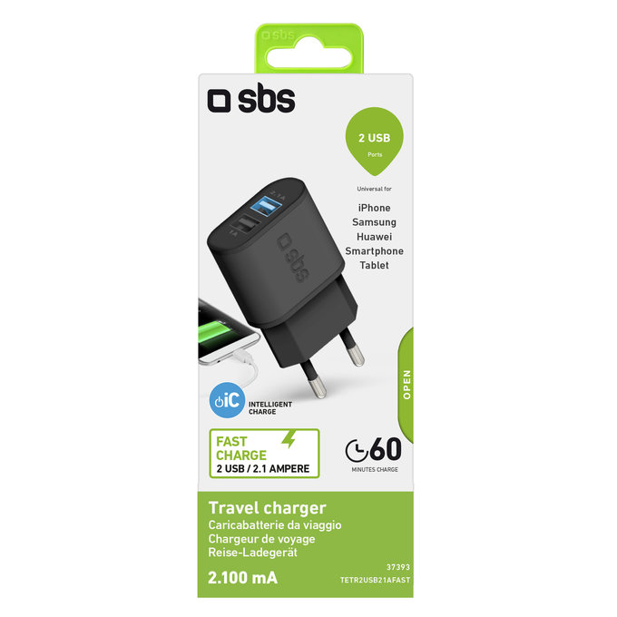SBS - 10W Töltőadapter 2x USB, fekete