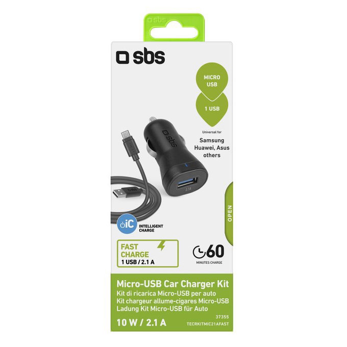 SBS - Autó Töltő USB + Kábel USB / Micro-USB, fekete