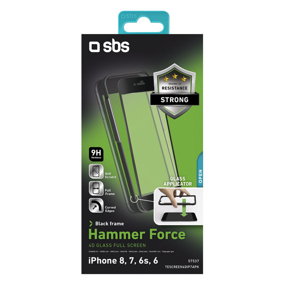 SBS - Edzett Üveg 4D Full Glass - iPhone 6, 6s, 7, 8, SE 2020 és SE 2022, fekete