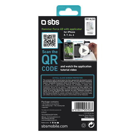 SBS - Edzett Üveg 4D Full Glass - iPhone 6, 6s, 7, 8, SE 2020 és SE 2022, fekete