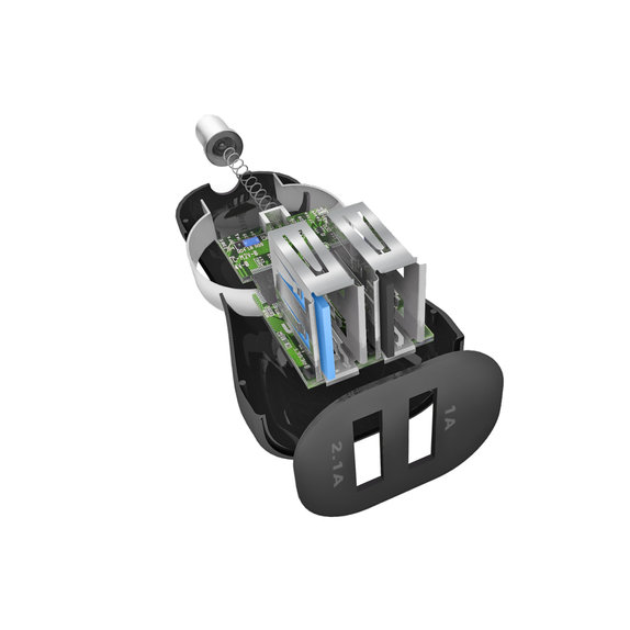 SBS - Autó Töltő 2x USB + Kábel USB / USB-C, fekete