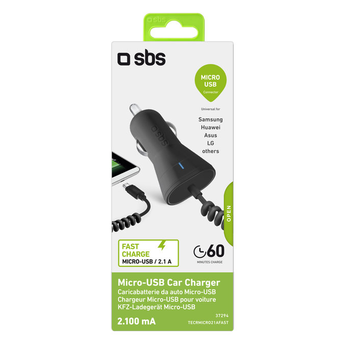SBS - Autó Töltő Micro-USB, 2.1A, fekete