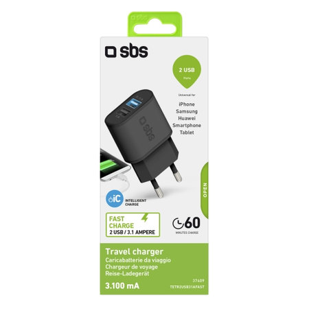 SBS - 10W Töltőadapter 2x USB, fekete