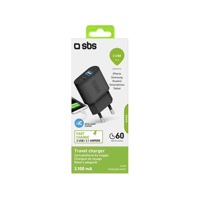 SBS - 10W Töltőadapter 2x USB, fekete