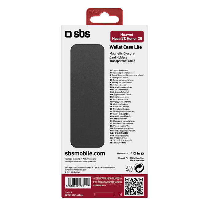 SBS - Tok Book Wallet Lite - Honor 20, Huawei Nova 5T, fekete