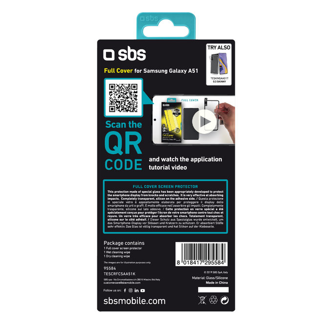 SBS - Edzett Üveg Full Cover - Samsung Galaxy A51, A52 és A52 5G, fekete