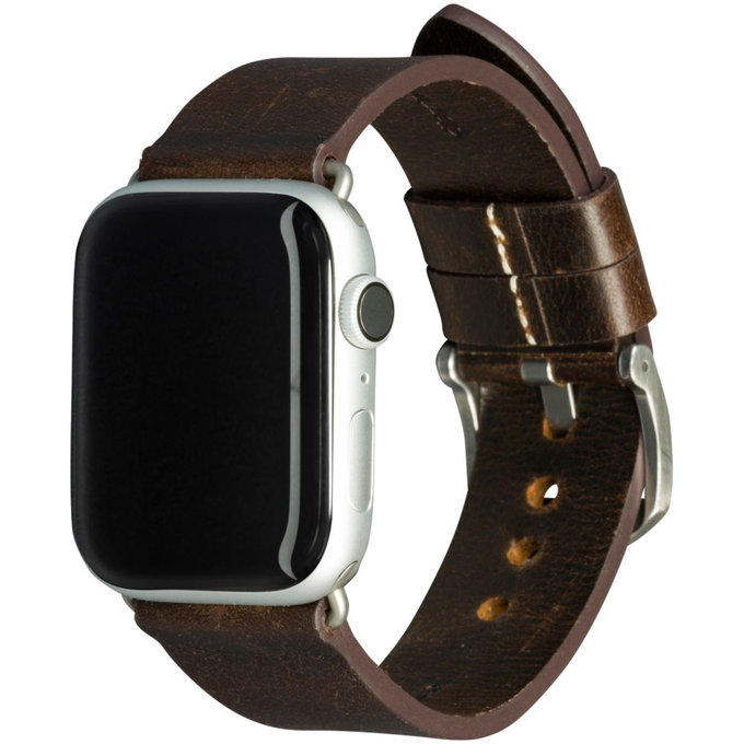 MODE - Bornholm karkötő az Apple Watch-hoz, 44 mm, sötétbarna / ezüst
