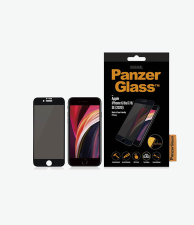 PanzerGlass - Edzett Üveg Privacy Case Friendly - iPhone 6, 6s, 7, 8, SE 2020 és SE 2022, fekete