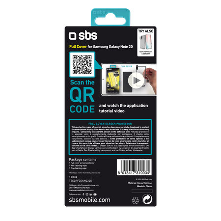SBS - Edzett Üveg Full Cover - Galaxy Note 20, fekete