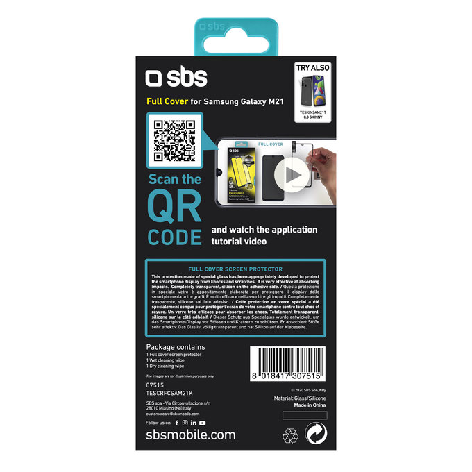 SBS - Edzett Üveg Full Cover - Samsung Galaxy M21, fekete