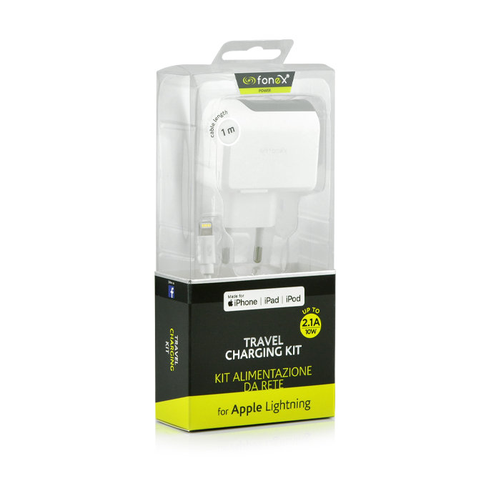 Fonex - Töltőadapter USB + Kábel USB / Lightning, 10W, fehér