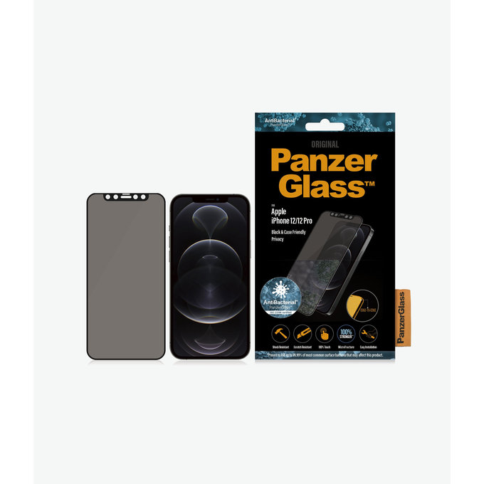 PanzerGlass - Edzett Üveg Privacy Case Friendly AB - iPhone 12 és 12 Pro, fekete