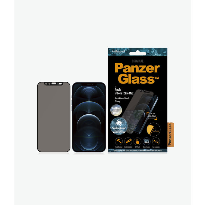 PanzerGlass - Edzett Üveg Privacy Case Friendly CamSlider AB - iPhone 12 Pro Max, fekete