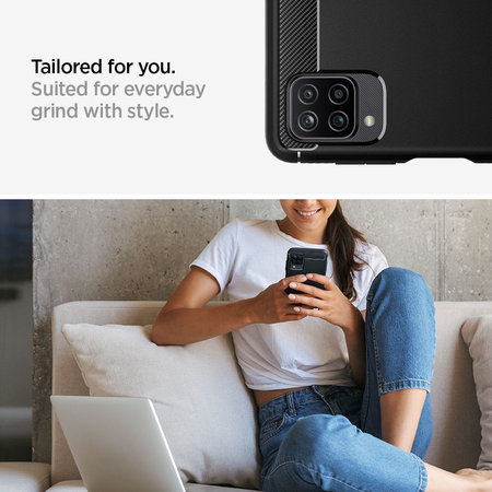 Spigen - Rugged Armor tok Samsung Galaxy A12 készülékhez, fekete