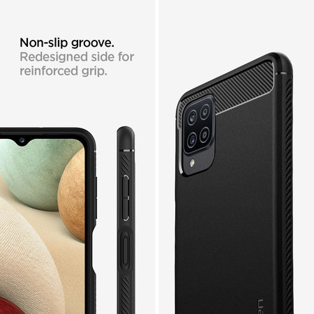 Spigen - Rugged Armor tok Samsung Galaxy A12 készülékhez, fekete