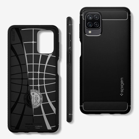 Spigen - Rugged Armor tok Samsung Galaxy A12 készülékhez, fekete