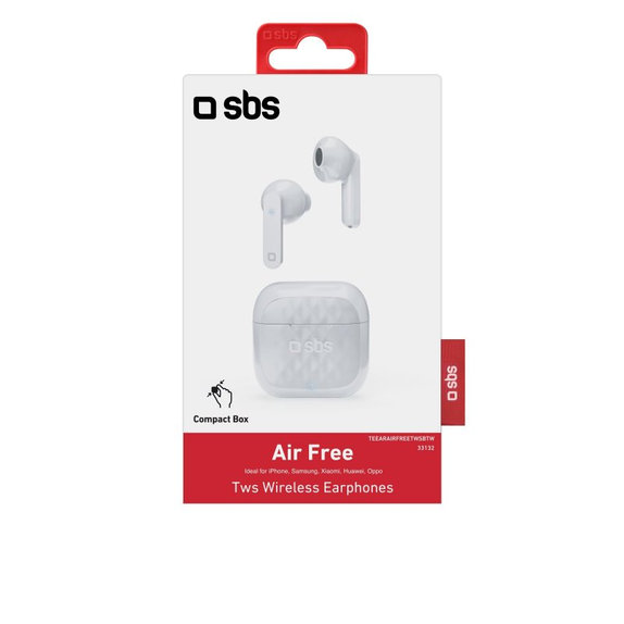 SBS - TWS Air Free vezeték nélküli fejhallgató töltőtáskával 250 mAh, fehér