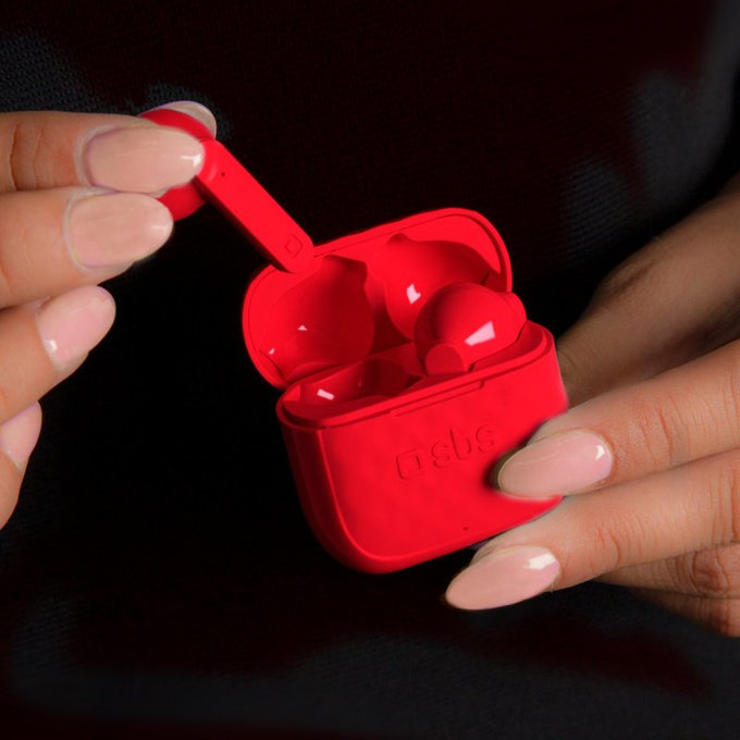 SBS - TWS Air Free vezeték nélküli fejhallgató töltőtáskával 250 mAh, piros színű