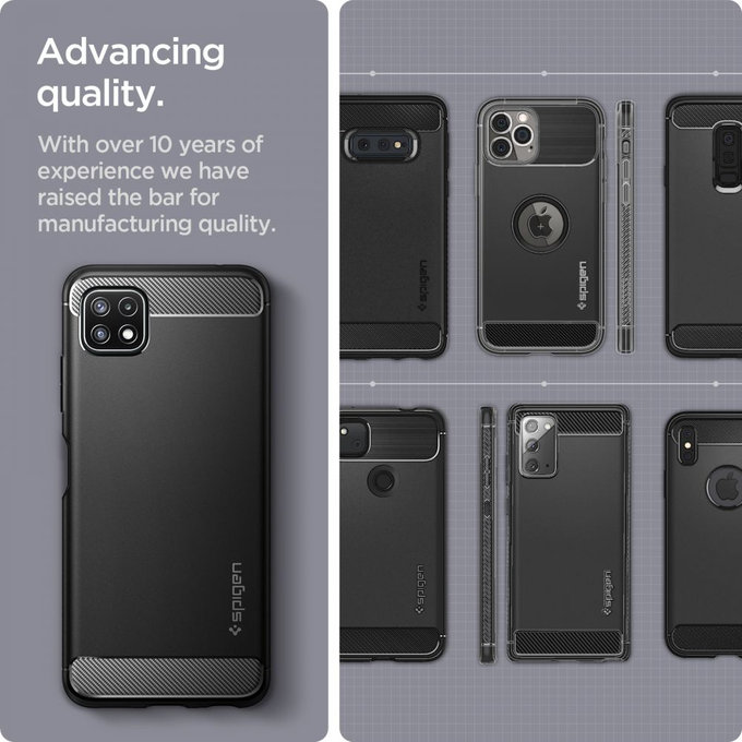 Spigen - Robusztus páncéltok Samsung Galaxy A22 5G készülékhez, fekete