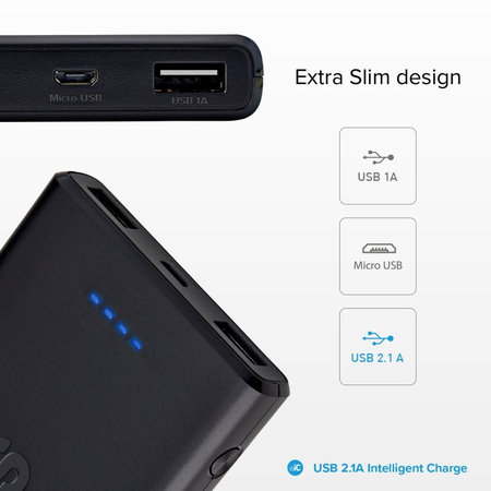 SBS - PowerBank 10 000 mAh, 2x USB, Micro-USB, fekete