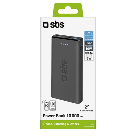 SBS - PowerBank 10 000 mAh, 2x USB, Micro-USB, fekete