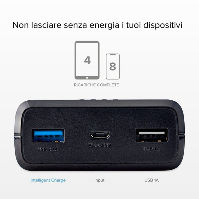 SBS - PowerBank 20 000 mAh, 2x USB, Micro-USB, fekete