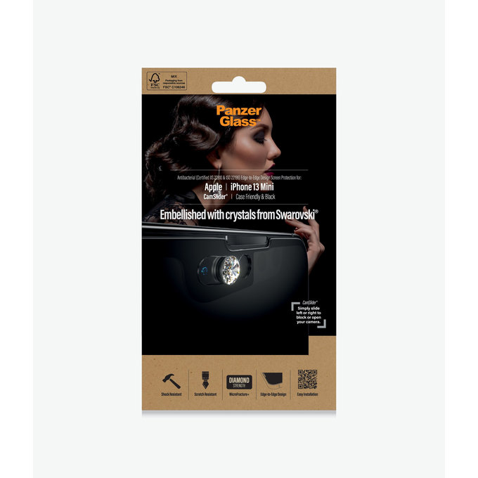 PanzerGlass - Edzett Üveg Case Friendly CamSlider Swarovski AB - iPhone 13 mini, black