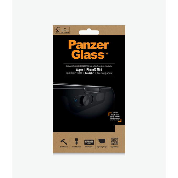 PanzerGlass - Edzett Üveg Case Friendly Privacy CamSlider AB - iPhone 13 mini, fekete