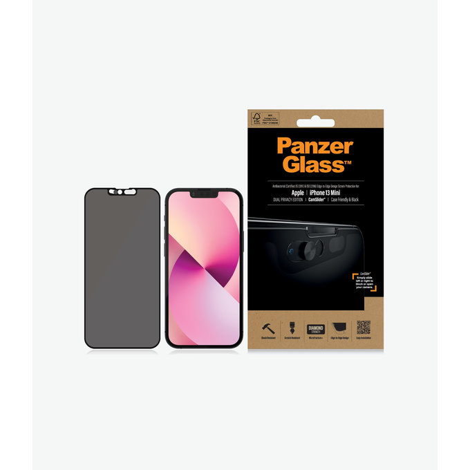 PanzerGlass - Edzett Üveg Case Friendly Privacy CamSlider AB - iPhone 13 mini, fekete