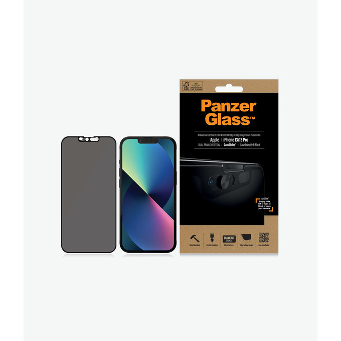 PanzerGlass - Edzett Üveg Case Friendly Privacy CamSlider AB - iPhone 13, 13 Pro és 14, fekete