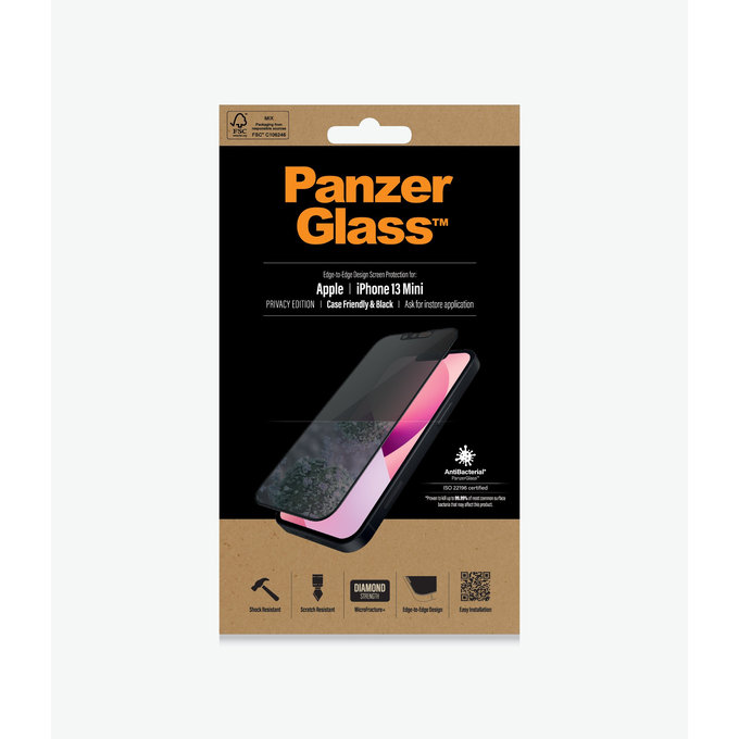 PanzerGlass - Edzett Üveg Case Friendly Privacy AB - iPhone 13 mini, fekete