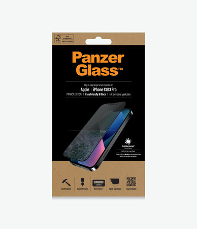 PanzerGlass - Edzett Üveg Case Friendly Privacy AB - iPhone 13, 13 Pro, 14 és 16e, fekete