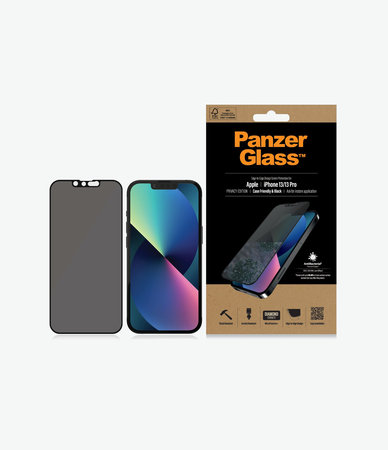 PanzerGlass - Edzett Üveg Case Friendly Privacy AB - iPhone 13, 13 Pro, 14 és 16e, fekete