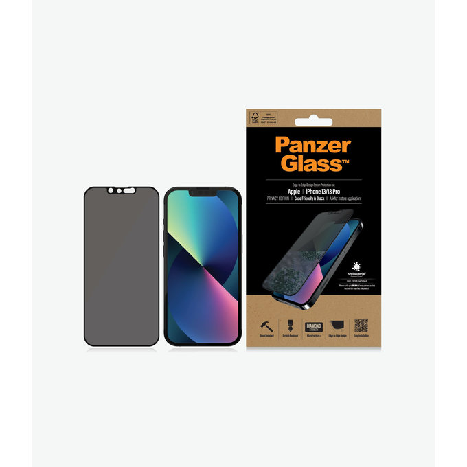 PanzerGlass - Edzett Üveg Case Friendly Privacy AB - iPhone 13, 13 Pro, 14 és 16e, fekete