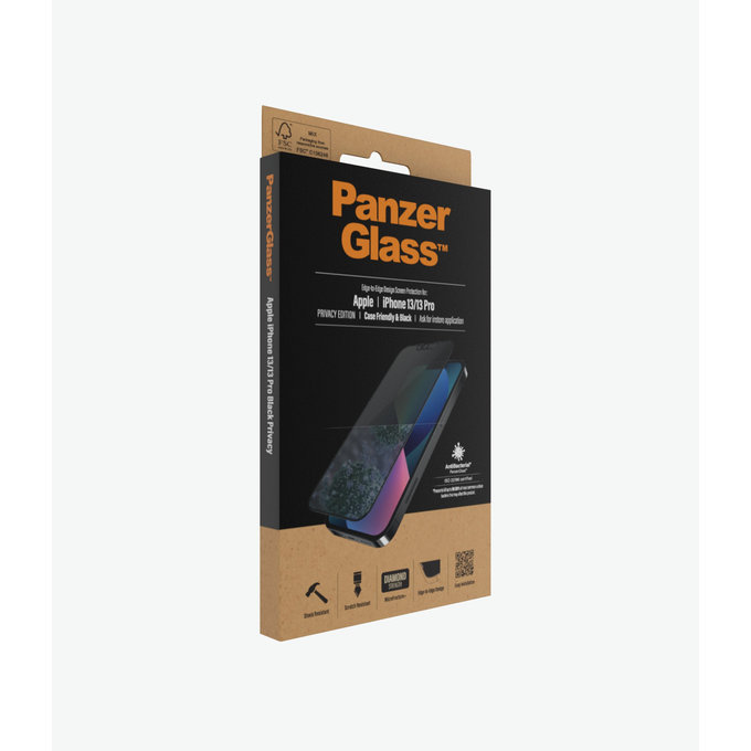 PanzerGlass - Edzett Üveg Case Friendly Privacy AB - iPhone 13, 13 Pro, 14 és 16e, fekete