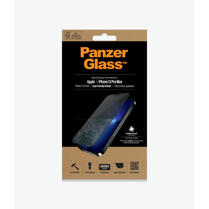 PanzerGlass - Edzett Üveg Case Friendly Privacy AB - iPhone 13 Pro Max és 14 Plus, fekete