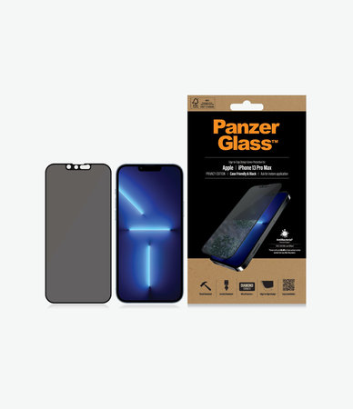 PanzerGlass - Edzett Üveg Case Friendly Privacy AB - iPhone 13 Pro Max és 14 Plus, fekete