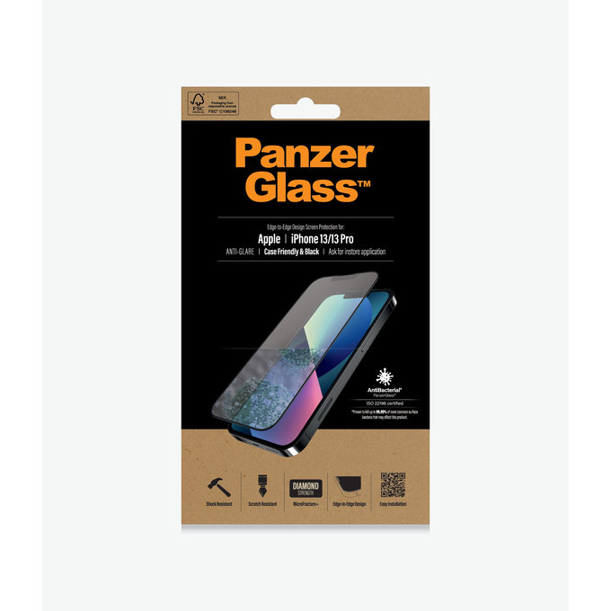PanzerGlass - Edzett Üveg Case Friendly Anti-Glare AB - iPhone 13, 13 Pro és 14, black