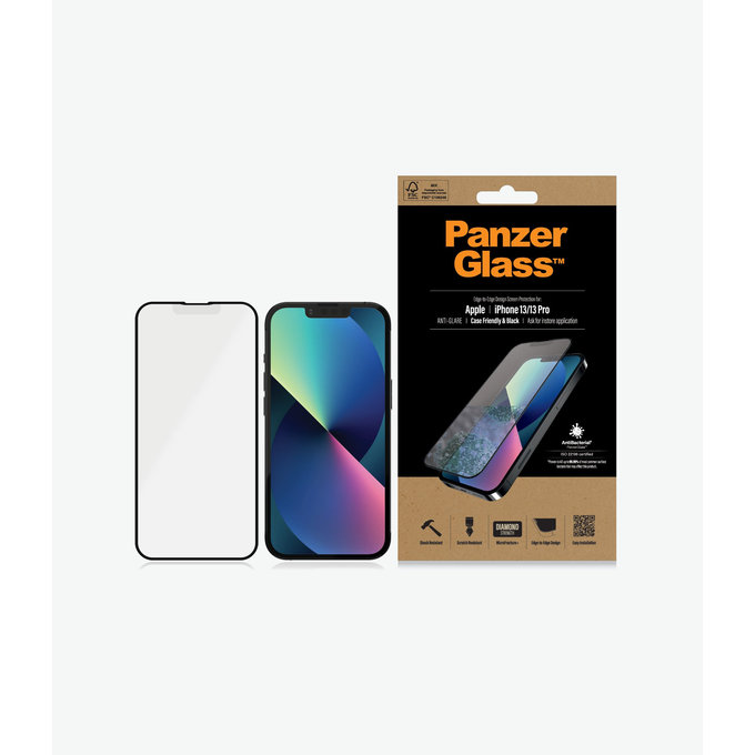 PanzerGlass - Edzett Üveg Case Friendly Anti-Glare AB - iPhone 13, 13 Pro és 14, black