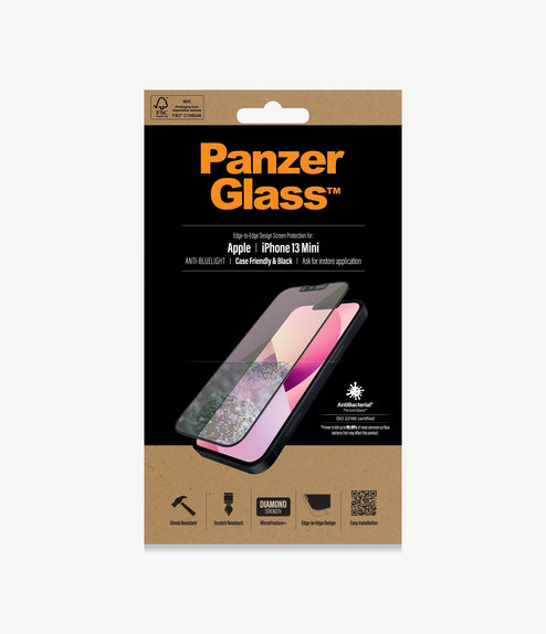 PanzerGlass - Edzett Üveg Case Friendly Anti-Bluelight AB - iPhone 13 mini, fekete