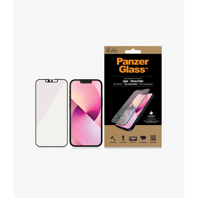 PanzerGlass - Edzett Üveg Case Friendly Anti-Bluelight AB - iPhone 13 mini, fekete