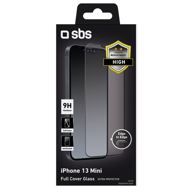 SBS - Edzett Üveg Full Cover - iPhone 13 mini, fekete