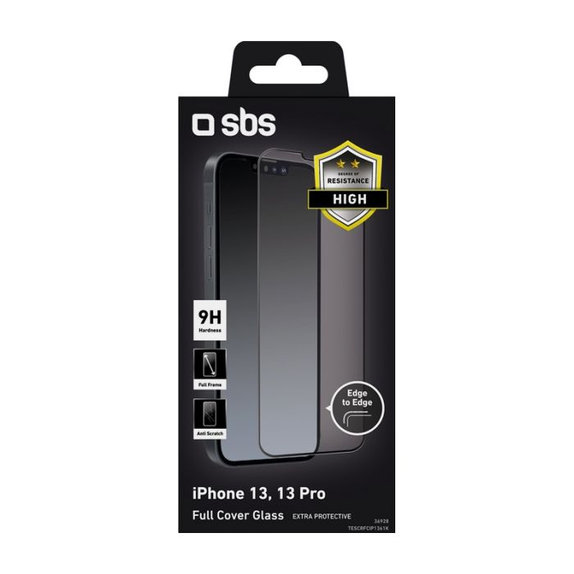 SBS - Edzett Üveg Full Cover - iPhone 13, 13 Pro, 14 és 16e, fekete