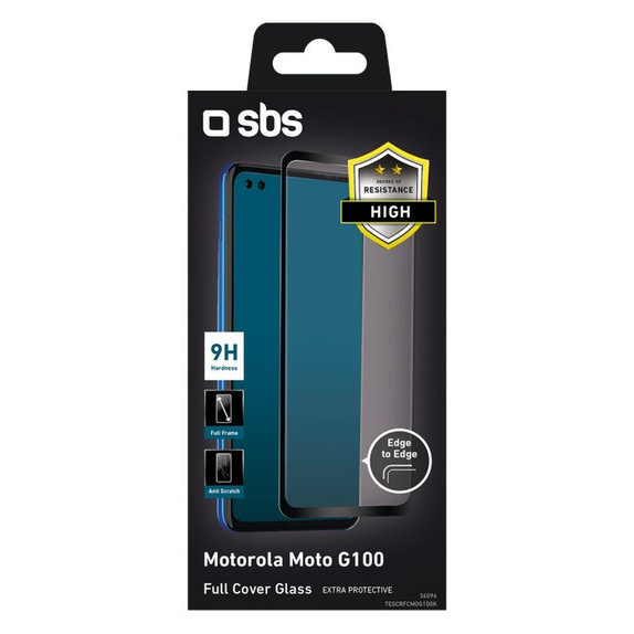 SBS - Edzett Üveg Full Cover - Motorola Moto G100, fekete
