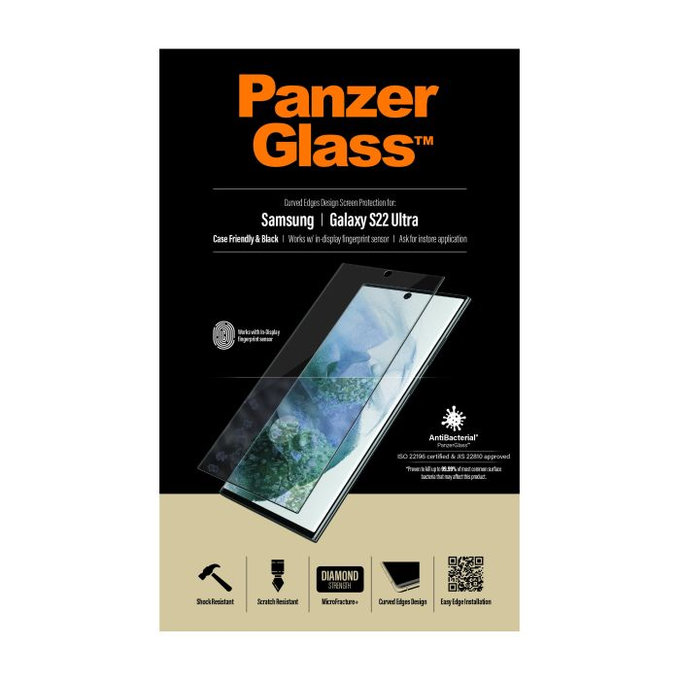 PanzerGlass - Edzett Üveg Case Friendly AB - Samsung Galaxy S22 Ultra, Fingerprint komp., fekete