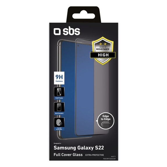 SBS - Edzett Üveg Full Cover - Samsung Galaxy S22, fekete