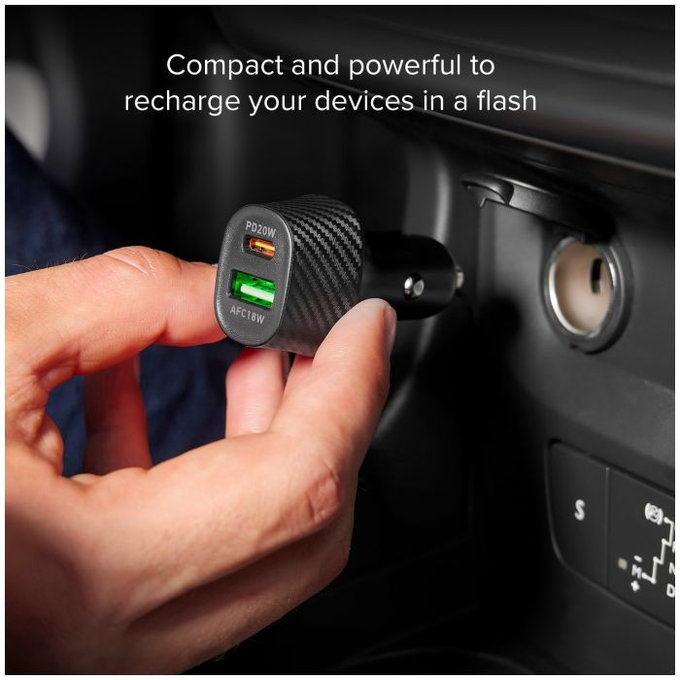 SBS - Autó Töltő USB, USB-C, fekete